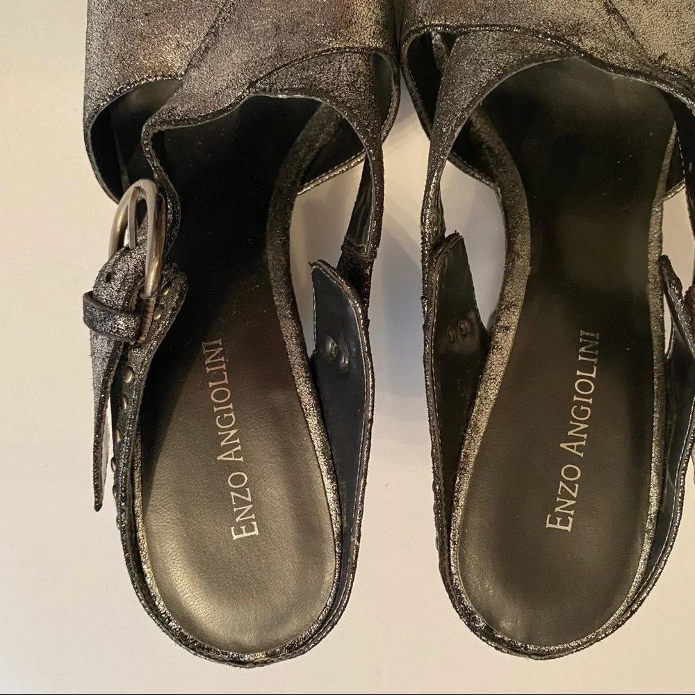 ENZO ANGIOLINI NEW SHOES WEDGE SILVER LEATHER OPEN TOE Size 8M NEELAY